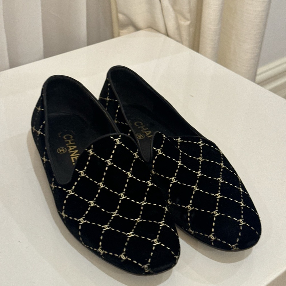 CHANEL | Shoes | Chanel Black Velvet
Diamond Loafer Moccasin

Used 
Size 39